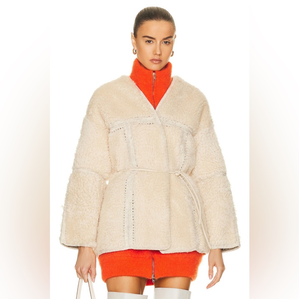 New Zimmermann Women's Beige Kaleidoscope Belted Shearling Jacket Size S/M